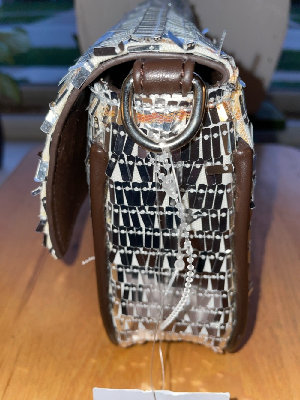 Silver Sequin Evening Clutch - Women's Bag - Picture 7 of 8